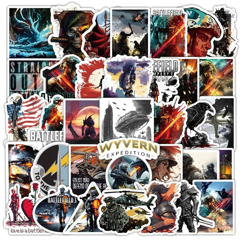 50pcs Battlefield 1 Sticker Pack for Luggage, Water Bottles, Phones, Laptops, Scooters, Refrigerators (Online Order Only)