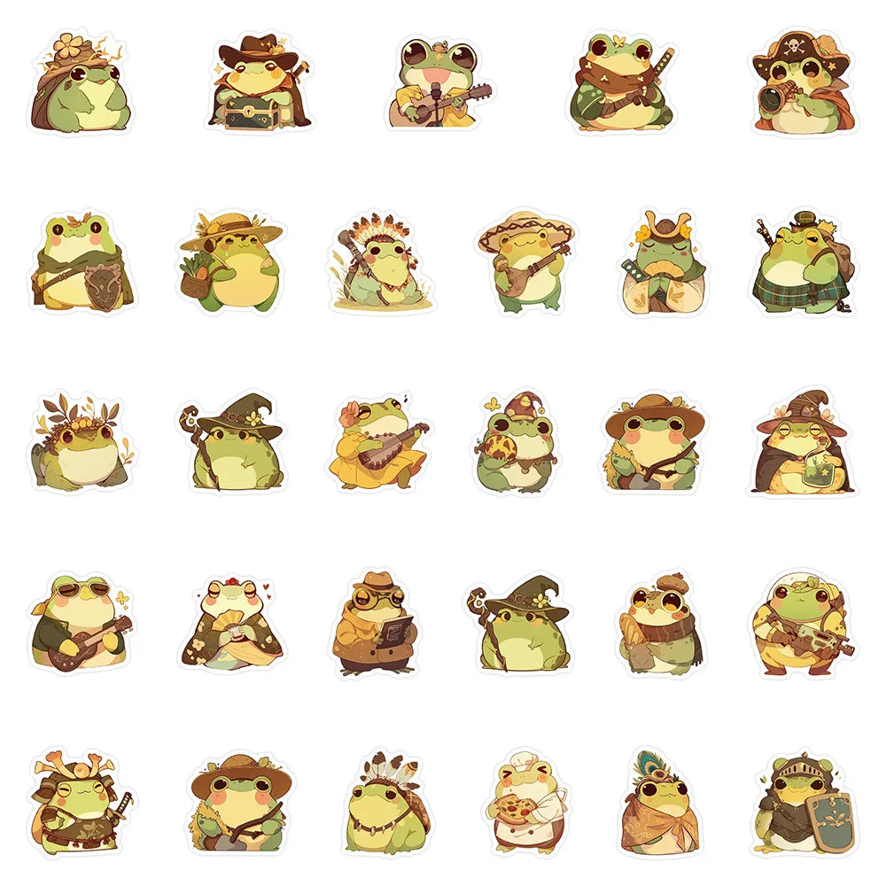 10/30/50PCS Kawaii Frog Cartoon Stickers Retro Style Sticker Cute Animal Meme DIY Luggage Laptop Phone Guitar Bike Skateboard (Online Order Only)