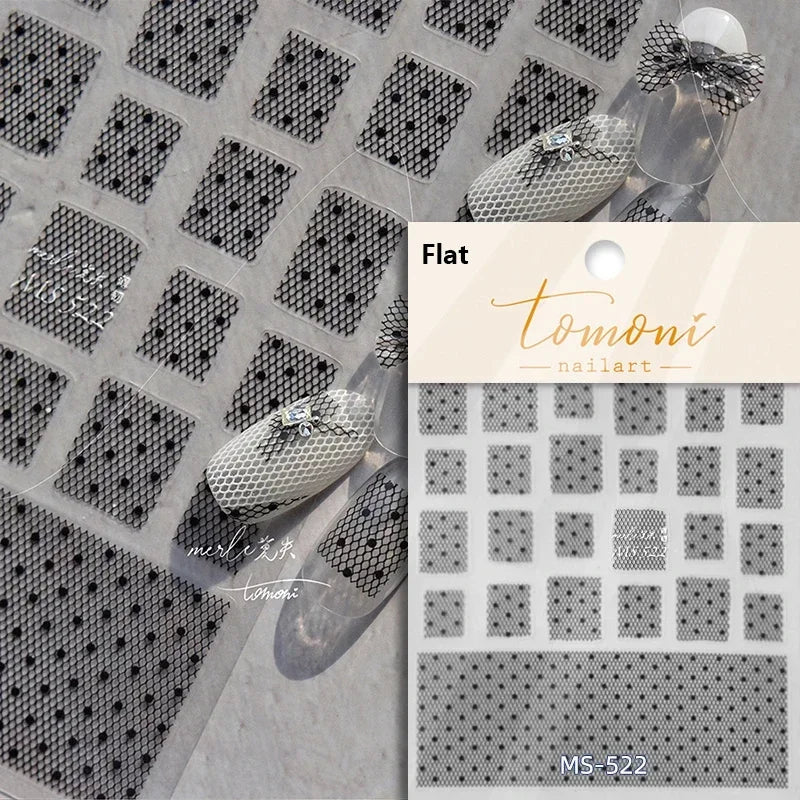 French Style Colorful Square Grid Rhombus Stripe Bowknot Line 3D Self Adhesive Nail Art Stickers Shiny Rhinestone Manicure Decal (Online Order Only)
