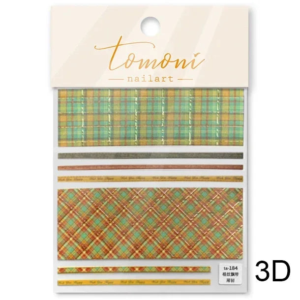 French Style Colorful Square Grid Rhombus Stripe Bowknot Line 3D Self Adhesive Nail Art Stickers Shiny Rhinestone Manicure Decal (Online Order Only)