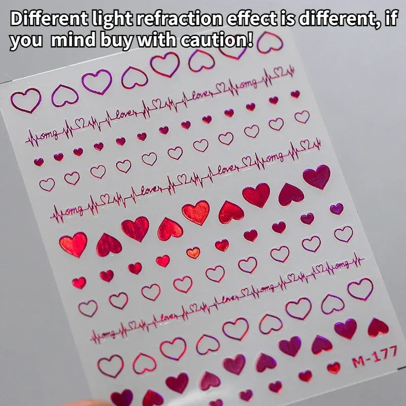 Flat Small Pink Brown Halo Dyeing Love Heart Geometric Leopard Shiny Jelly Chic Embossed Relief Nail Art Stickers Manicure Decal (Online Order Only)