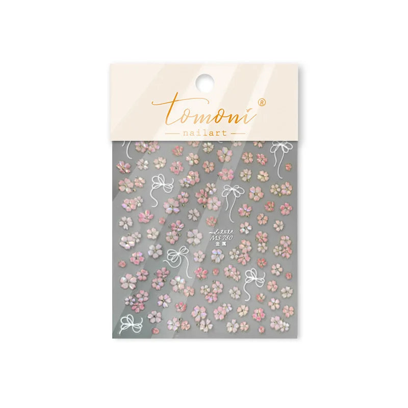 Peach Blossom Gradual Pink Petal Flower Line Bowknot Hot Stamping Halo Dyeing Delicate Adhesive Nail Art Sticker Manicure Decals (ONLINE ORDER ONLY)