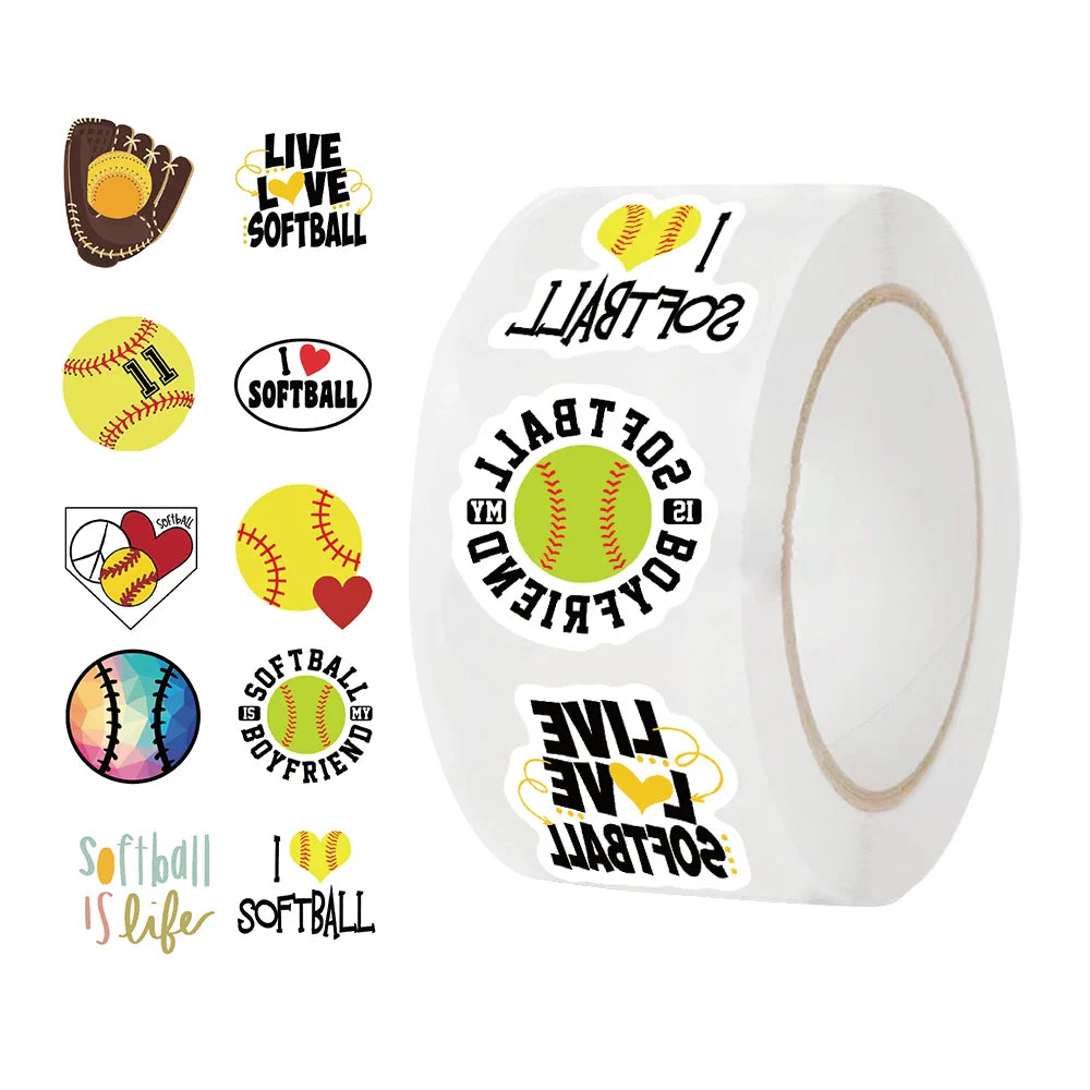 500Pcs/roll Cartoon Softball Stickers Sports Reward Stickers for Kids Teacher Party Decoration Decal for School Classroom Home (ONLINE ORDER ONLY)