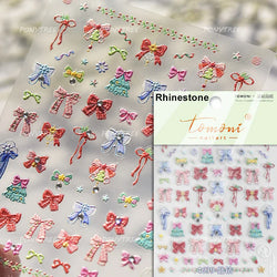 Colourful Grid Bowknot Charming Silk Ribbon Tie Chic 5D Self Adhesive Nail Art Sticker Sparkle Crystal Rhinestone Manicure Decal (ONLINE ORDER ONLY)