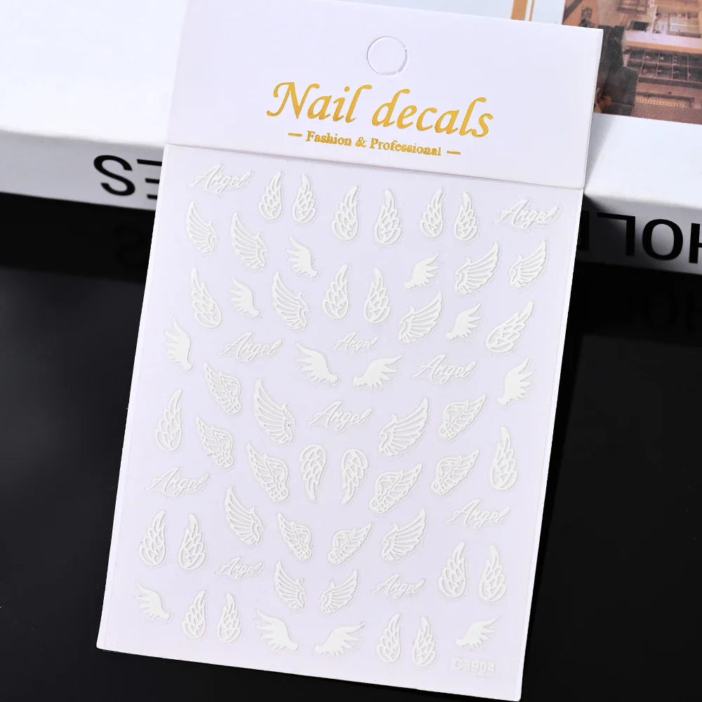 Gold Silver Wing Nail Art Stickers 3D Metal Chain Heart Love Sun Moon Star Gel Polish Adhesive Manicure Slider Decor Accessories (ONLINE ORDER ONLY)