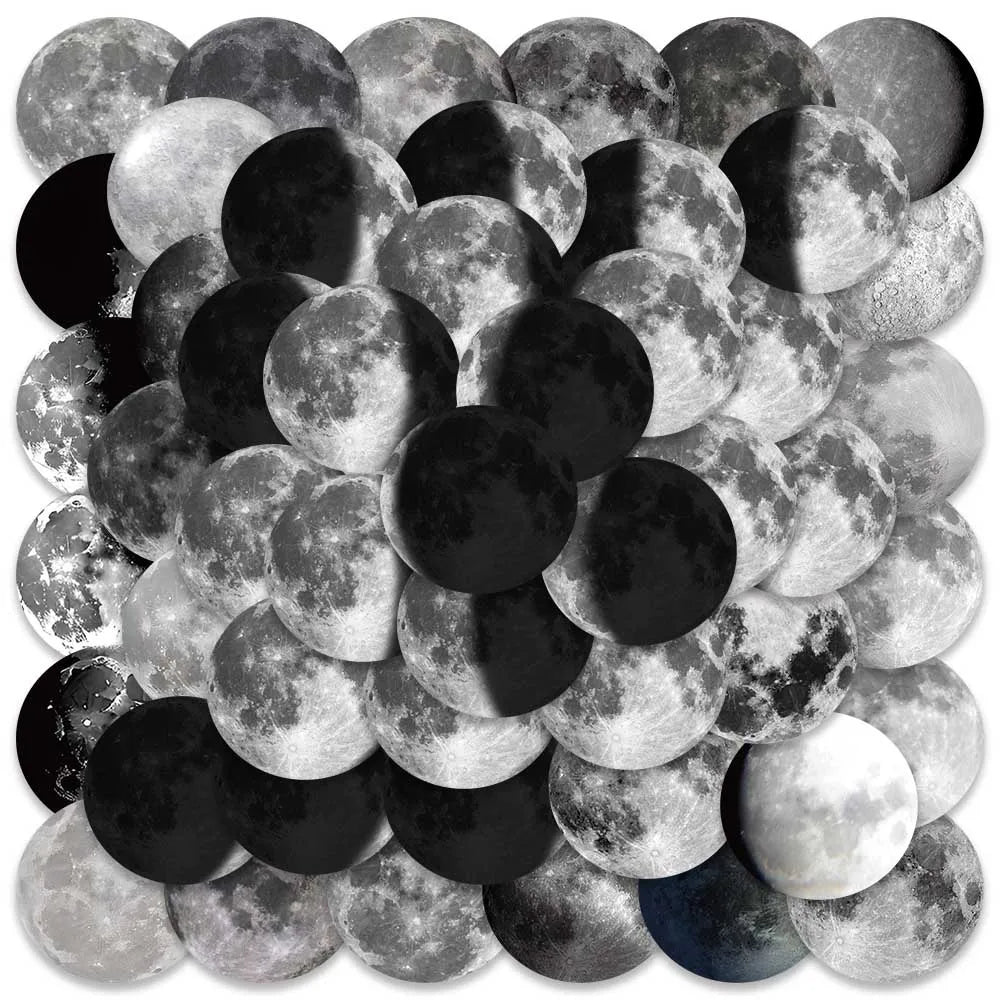 50PCS Aesthetic Moon Black White Solar Stickers Waterproof Decals for Laptop Bike Diary Bottle (Online Order Only)