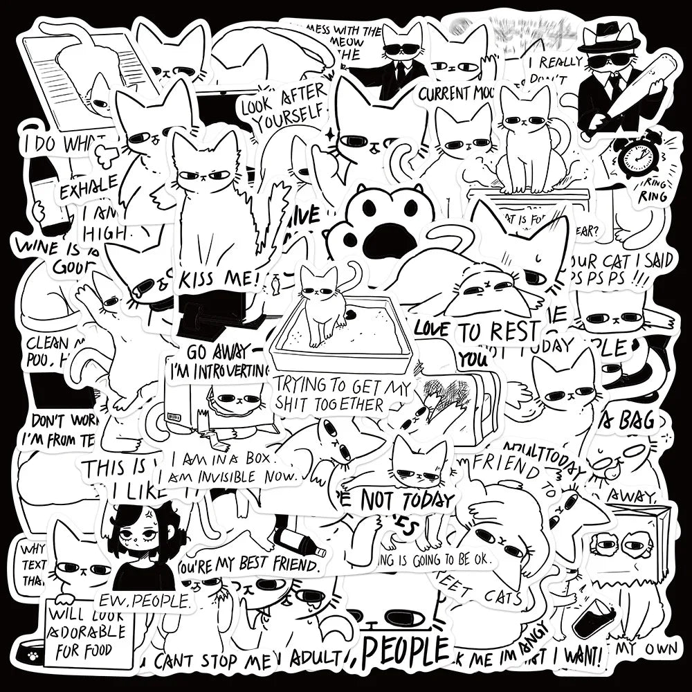 50pcs Cartoon Cat MEME Stickers for Helmet, Wall, DIY Decoration Wholesale (Online Order Only)