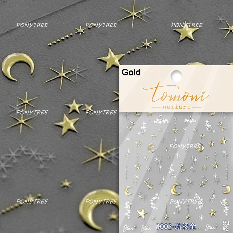 Silver Star Moon Clock Watch Cherry Love Heart Bowknot Gird Irregular Lines Dot Liquid Lava Nail Art Stickers Manicure Decals (ONLINE ORDER ONLY)