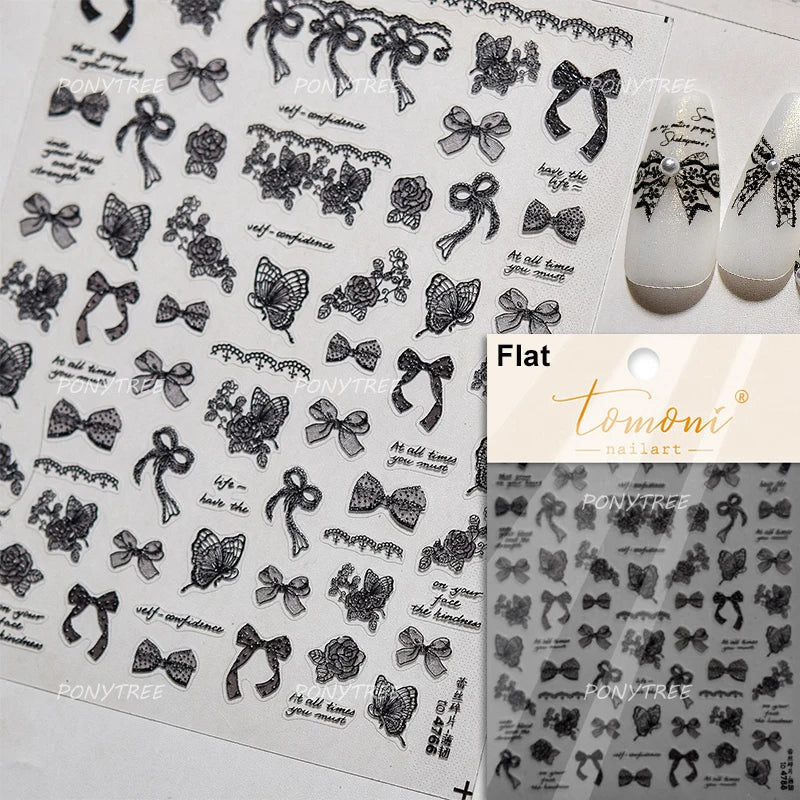 Gird Lace Bowknot Love Heart Flower Fabric Printing Frame Bow Tie Rococo Pattern Daisy Tender Nail Art Stickers Manicure Decals (ONLINE ORDER ONLY)