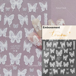 Butterfly Flower Hollow Out Lace Delicate Floral Print Shiny Cloth Block Insect Self Adhesive Nail Art Stickers Manicure Decals (Online Order Only)