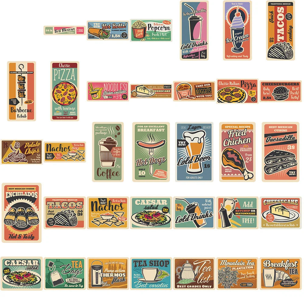 10/30/65pcs 90s Retro American Poster Stickers Vintage Decals Notebook Laptop Suitcase Motorcycle Car Sticker Kids Classic Toy (Online Order Only)