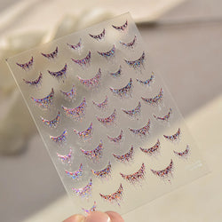 French Romantic Tassel Crescent Moon Laser Charming Gold Silver Arc Self Adhesive Nail Art Stickers Hot Stamping Manicure Decals (Online Order Only)
