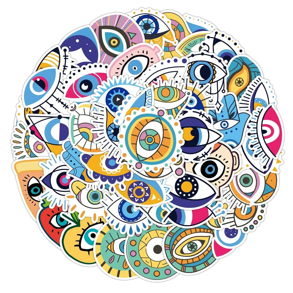 Mixed Evil Eye Stickers for DIY Phone Helmet Laptop Skateboard (Online Order Only)