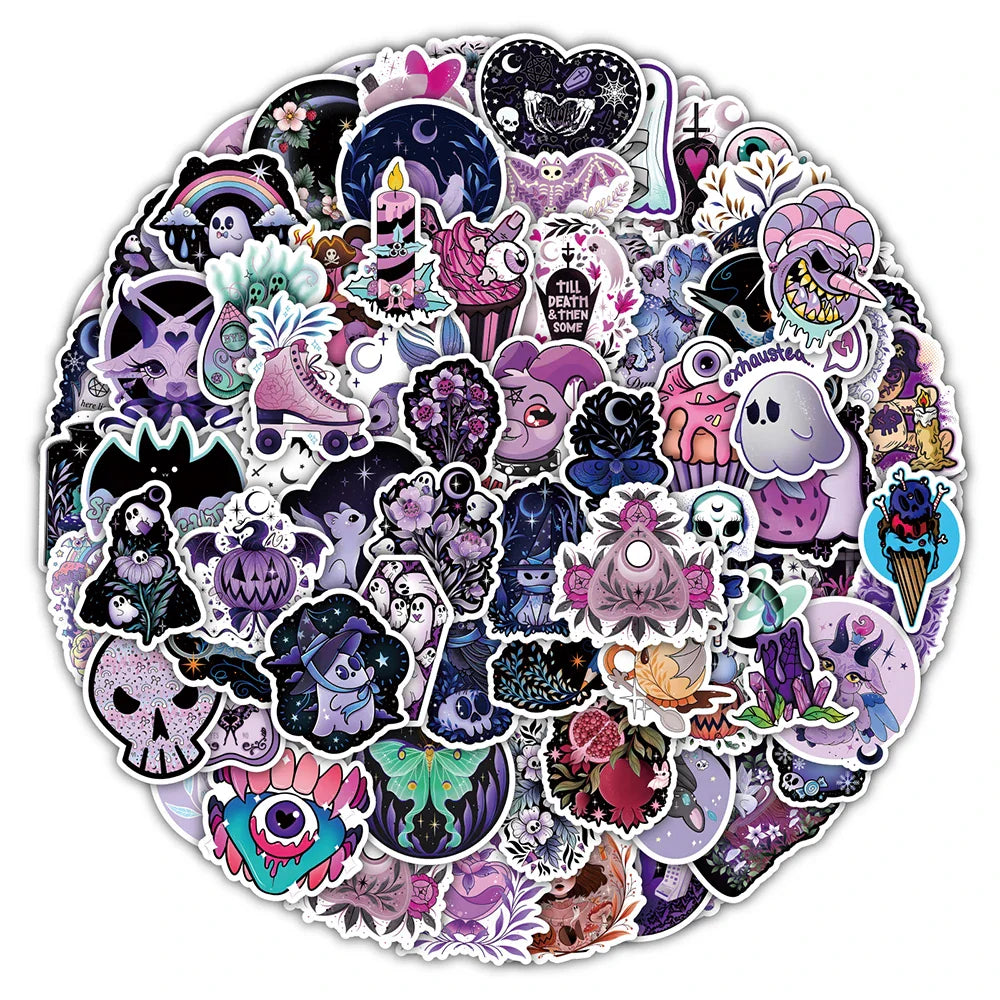 10/30/50/100PCS Cute Gothic Halloween Witch Graffiti Stickers Waterproof Skateboard Laptop Motorcycle Luggage Car Sticker Decal (Online Order Only)