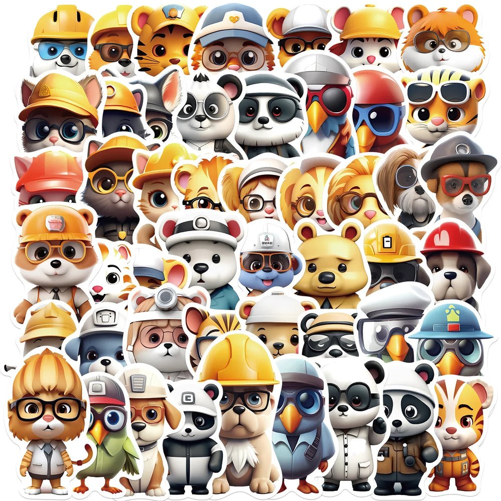 50pcs Professional Animals With Glasses Stickers Cute Decals Decoration DIY Skateboard Scrapbook Laptop Fridge Car Kids Toy (ONLINE ORDER ONLY)