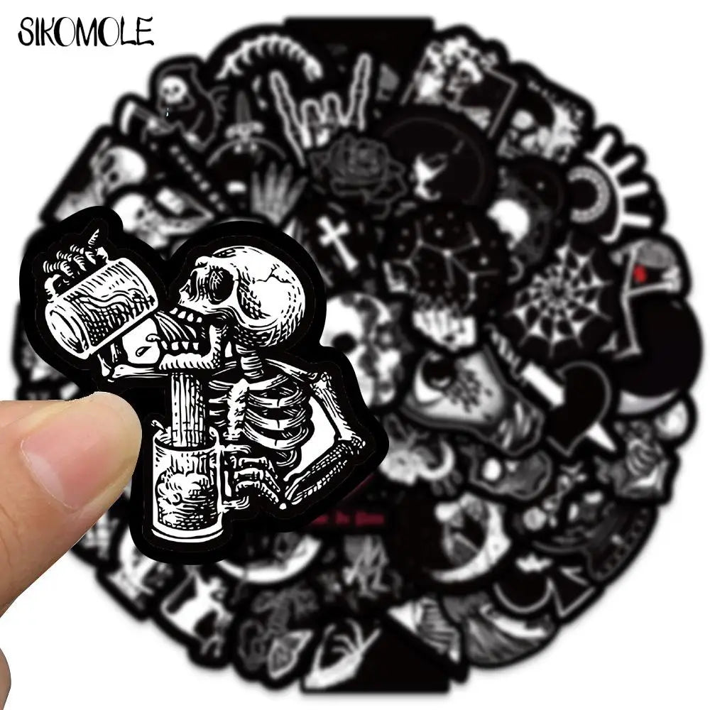 10/30/50PCS Cartoon Black and White Stickers Terrifying Skull Halloween DIY Skateboard Laptop Luggage Bike Cars Decals Sticker (ONLINE ORDER ONLY)