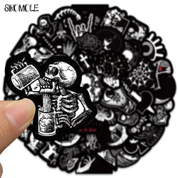 10/30/50PCS Cartoon Black and White Stickers Terrifying Skull Halloween DIY Skateboard Laptop Luggage Bike Cars Decals Sticker (ONLINE ORDER ONLY)