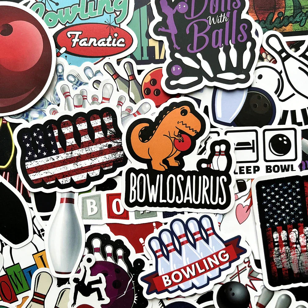 Cartoon Bowling Stickers for Suitcase, Skateboard, Laptop, Luggage, Phone, Car - 10/50Pcs Decals (Online Order Only)
