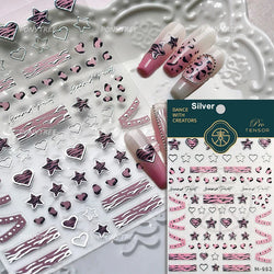 Punk Pink Leopard Print Love Heart Stars Bowknot Cool Girl 5D Self Adhesive Nail Art Stickers Ribbon Manicure Decals Wholesale (ONLINE ORDER ONLY)
