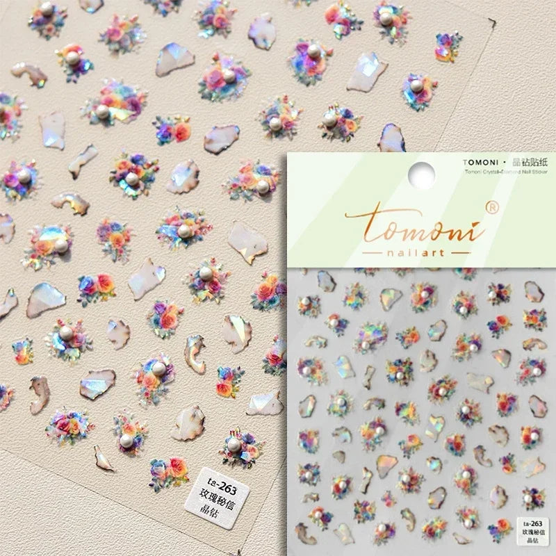 Retro Rose Gold Photo Frame Dried Flower Delicate Totem 3D Self Adhesive Nail Art Stickers 5D Shiny Rhinestone Manicure Decals (ONLINE ORDER ONLY)