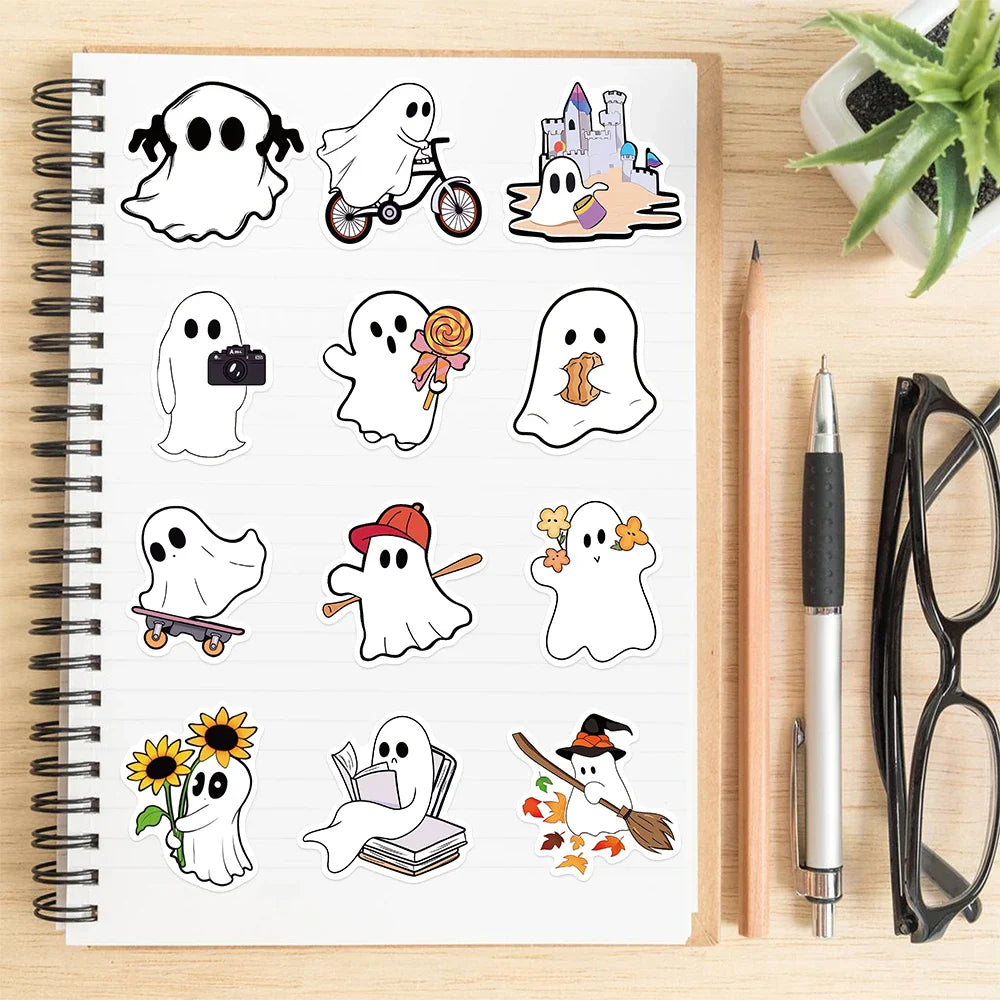 50pcs Funny Cartoon Ghost Stickers For Luggage Guitar Phone Diary Waterproof Graffiti Kids Toy DIY Cute Spooky Laptop Decals﻿ (ONLINE ORDER ONLY)