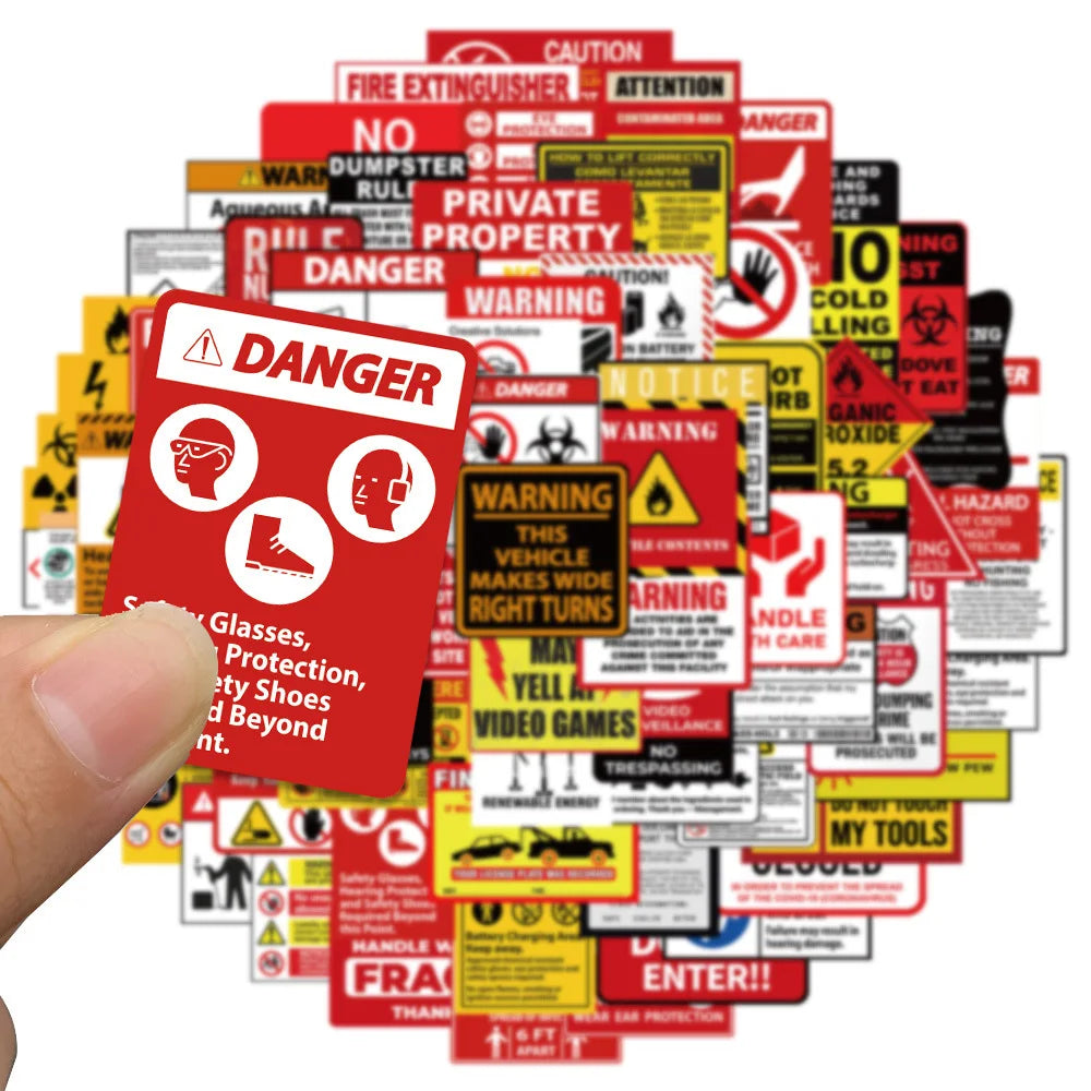 10/40/75pcs Funny Warning Stickers Danger Banning Signs Reminder Decals Skateboard Car Laptop Motorcycle Cool Waterproof Sticker (Online Order Only)