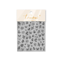 Flower Bowknot Butterfly Plant Leaf English Letter Rose Hand Drawn Embossed Relief Self Adhesive Nail Art Sticker Manicure Decal (ONLINE ORDER ONLY)