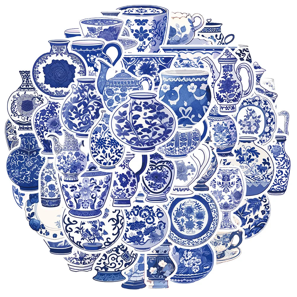 Blue White Porcelain Stickers Decals for Skateboard Laptop Phone Suitcase Bike - 10/30/50pcs (ONLINE ORDER ONLY)