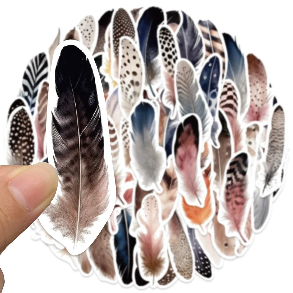 10/30/64PCS Cute Feather Stickers Aesthetic Decorative PVC Waterproof Phone Suitcase  Skateboard Notebook Phone Wall Decals Toys (Online Order Only)