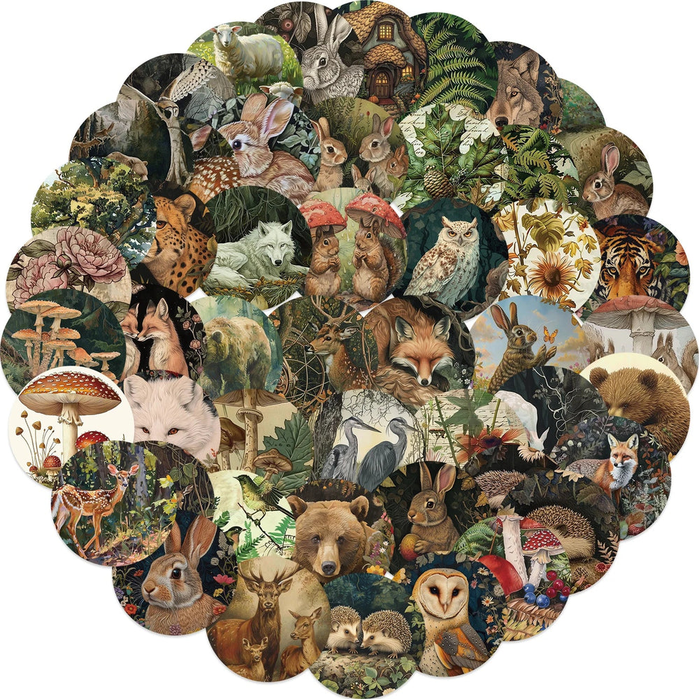 50pcs Retro Animal Stickers Vinyl Laptop Decals Cartoon Animals Stickers For Luggage Guitar Skateboard Diary Waterproof Graffiti (ONLINE ORDER ONLY)