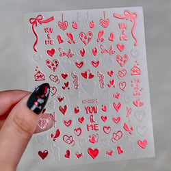 12 Sheets Valentines Nail Stickers Red Heart Nail Art Sticker Decal Solid Hollow Heart 3D Self-Adhesive Design Nail Art Supplies (ONLINE ORDER ONLY)