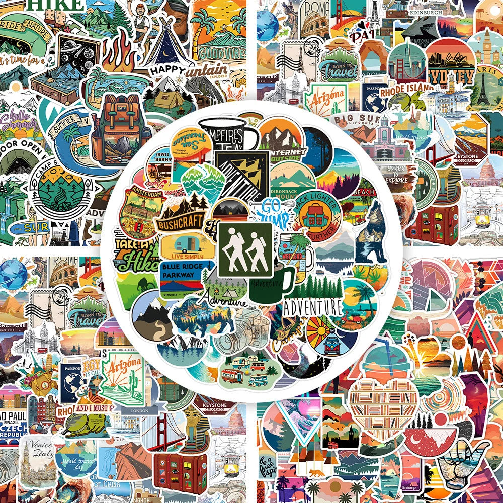 50pcs Outdoor Travel Sports Cartoon Graffiti Stickers Waterproof Decorative for Phone Laptop Helmet (ONLINE ORDER ONLY)