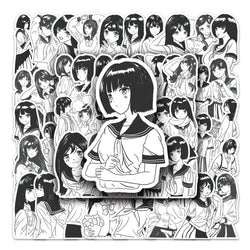 50Pcs Black & White Cartoon Waterproof Vinyl Stickers for Skateboard Snowboard (Online Order Only)