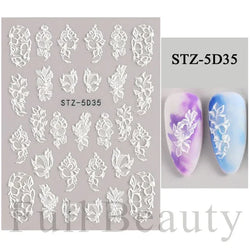 5D Floral Nail Stickers Wedding Design Embossed Adhesive Sliders (Online Order Only)
