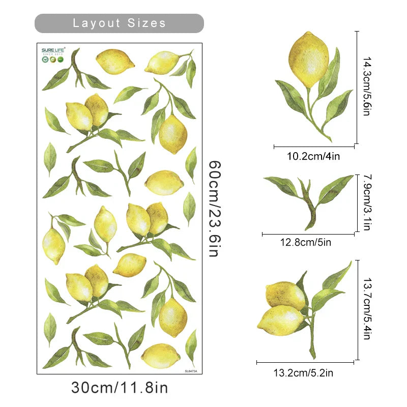 Watercolor Lemon Leaves Wall Sticker Vinyl Removable Decals Home Decor (ONLINE ORDER ONLY)