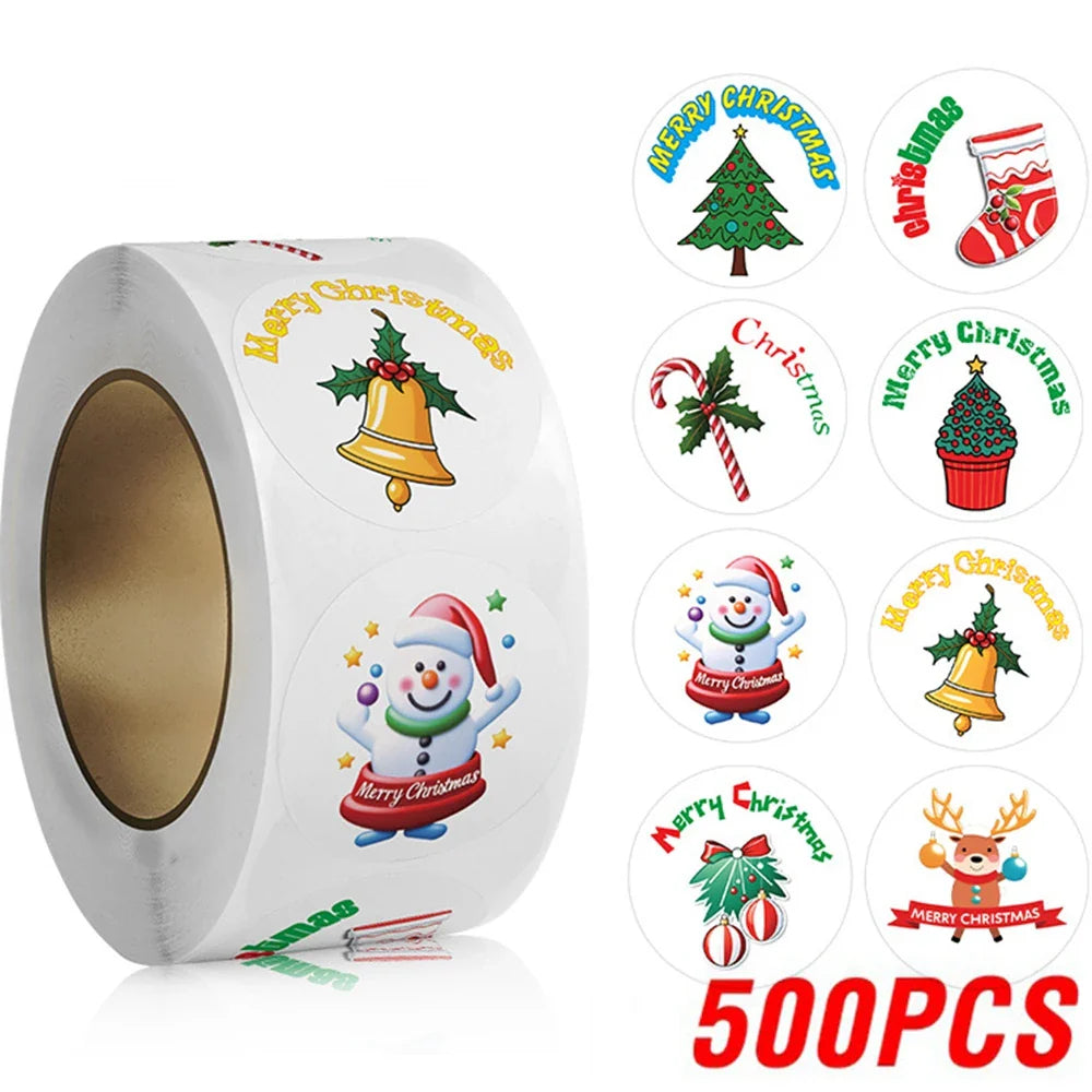 100-500pcs Cartoon Merry Christmas Sticker Santa Claus Tree Paper Label New Year Cute Snowman Stationery Stickers For Kids Gift (ONLINE ORDER ONLY)