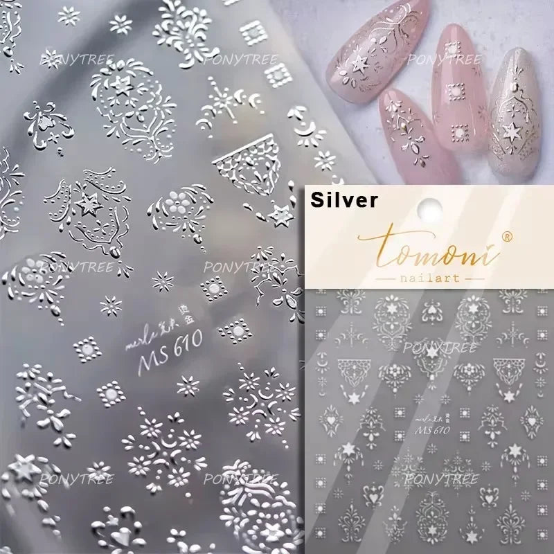Retro Candlestick Holder Rose Rambler Birdcage Photo Frame Lace Self Adhesive Nail Art Sticker Charm Rhinestone Manicure Decal (Online Order Only)