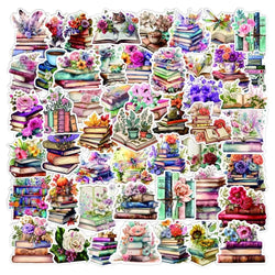 10/50Pcs Cute Cartoon Flower Book Stickers Vinyl Aesthetic Decals for Scrapbooking Water Bottle Laptop Luggage Guitar Skateboard (Online Order Only)