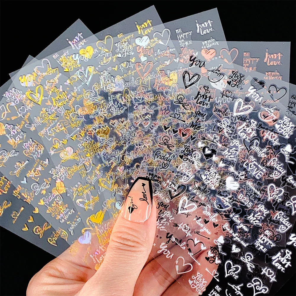 1PC Heart Love Design 3D Nail Art Sticker English Letter Self-Adhesive Slider Valentine's Day DIY Manicure Tips Accessories Tool (ONLINE ORDER ONLY)