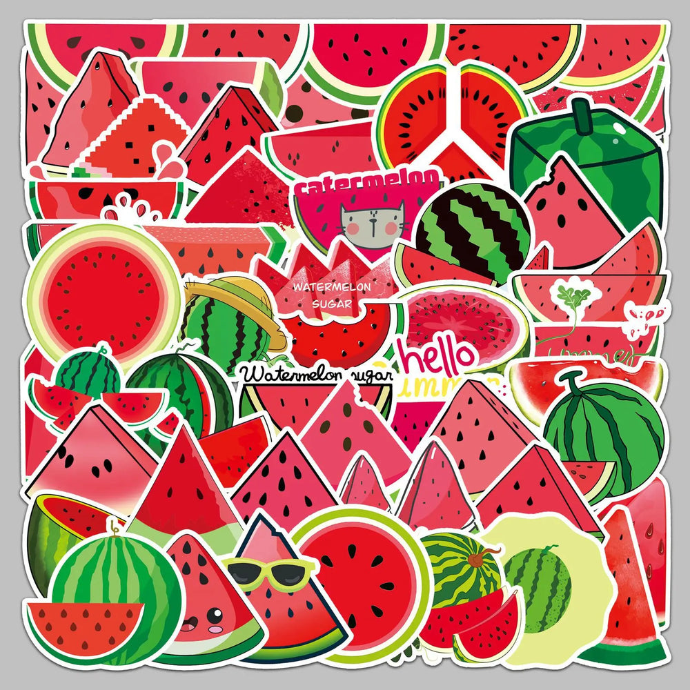 50pcs Cartoon Watermelon Graffiti Stickers for Helmet, Desktop, Wall Decoration, DIY (Online Order Only)