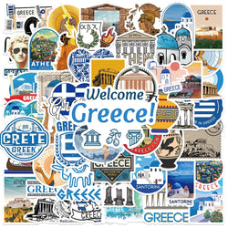 50pcs Greece Travel Stickers Scenery Cartoon Decals for Scrapbooking, Car, Motorcycle (Online Order Only)
