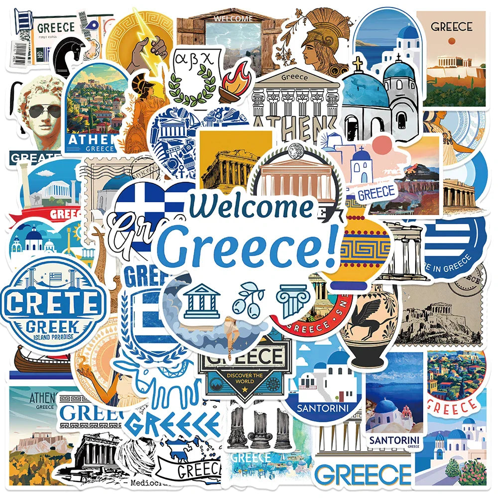 50pcs Greece Travel Stickers Scenery Cartoon Decals for Scrapbooking, Car, Motorcycle (Online Order Only)
