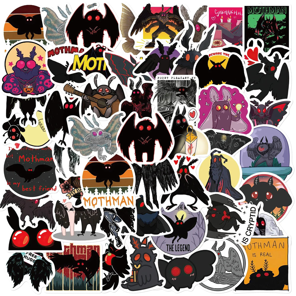 50PCS Mothman Cartoon Stickers for Luggage, Laptop, Skateboard, Motorcycle, Bicycle, Decals, Toys (Online Order Only)