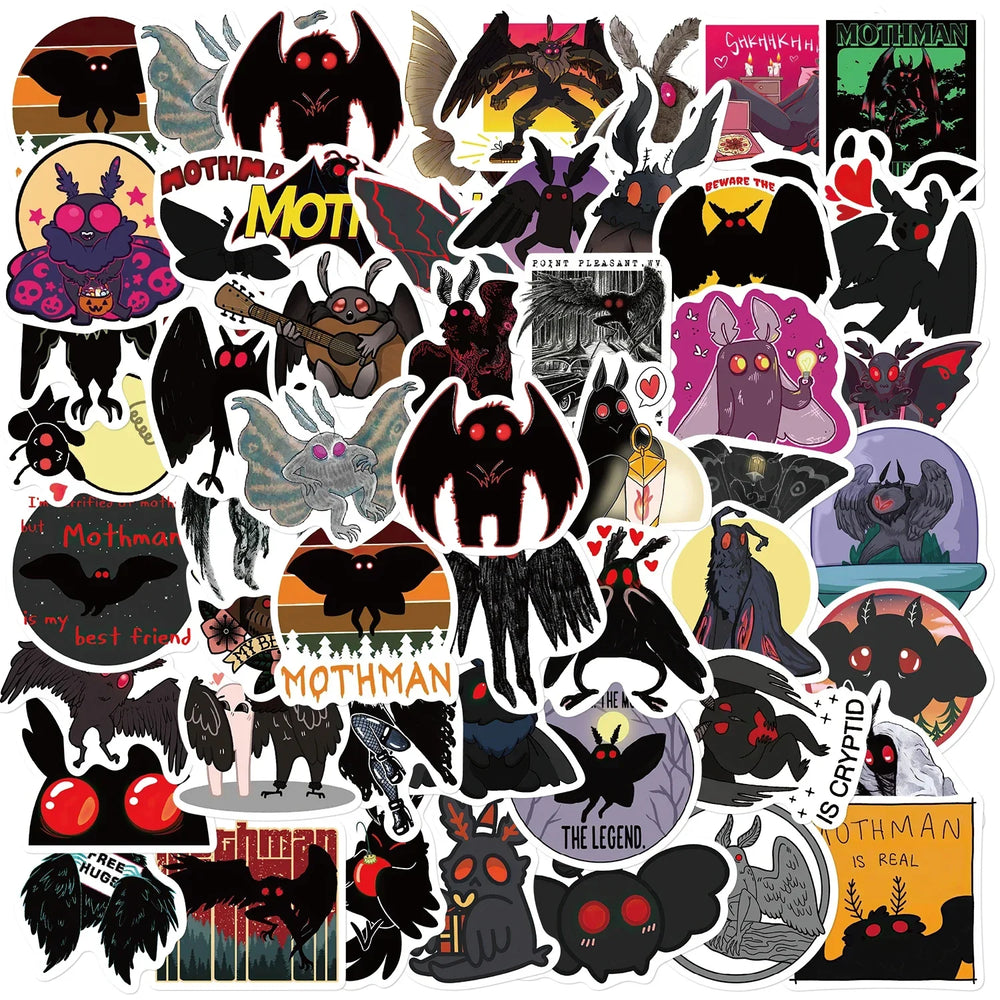 50PCS Mothman Cartoon Stickers for Luggage, Laptop, Skateboard, Motorcycle, Bicycle, Decals, Toys (Online Order Only)