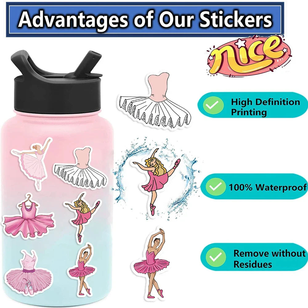 50pcs Cute Pink Ballet Dance Girls Stickers DIY Decoration For Laptop Notebook Suitcase Laptop Phone Sticker Toy Art Decals ﻿ (ONLINE ORDER ONLY)
