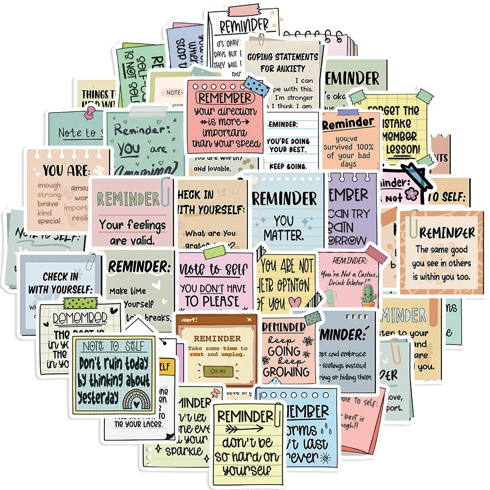 Cartoon Motivational Sticky Note Stickers - 10/30/50/100pcs Laptop Decals (ONLINE ORDER ONLY)