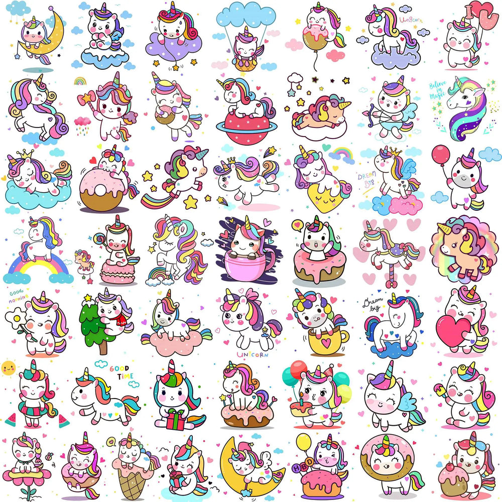 50 PCS Cute Unicorn Temporary Tattoos For Girls Kids Face Waterproof Fake Tattoo Sticker Cartoon Birthday Gifts Tatoos Body Art (ONLINE ORDER ONLY)