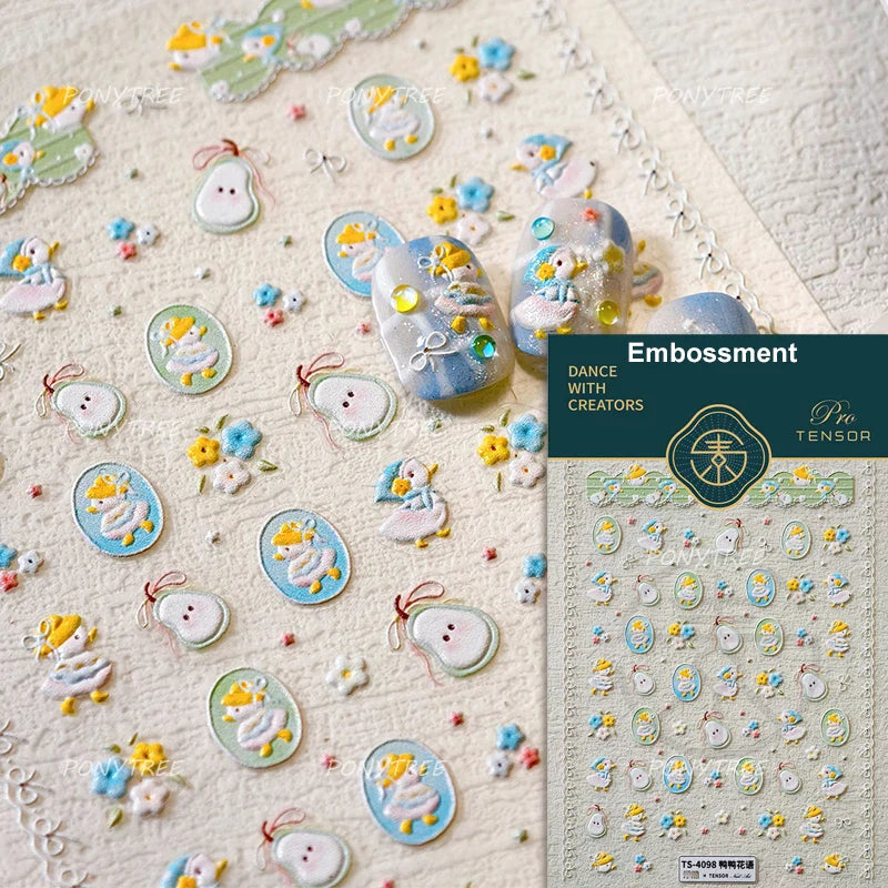 Cute Duck Pear Bowknot Mini Flower Duckling Line Bow Photo Frame Seal Stamp Figure Self Adhesive Nail Art Sticker Manicure Decal (ONLINE ORDER ONLY)