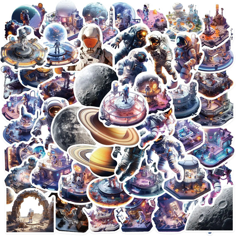 Cartoon Astronaut Space Stickers for Laptop, Luggage, Car, Fridge, DIY Decor (10/30/50pcs) (Online Order Only)