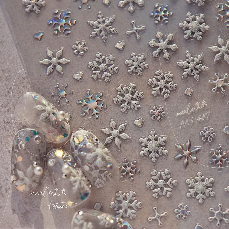 Bronzing Jelly Laser Snowflake Christmas Hot 5D Soft Embossed Relief Self Adhesive Nail Art Decoration Sticker 3D Manicure Decal (ONLINE ORDER ONLY)